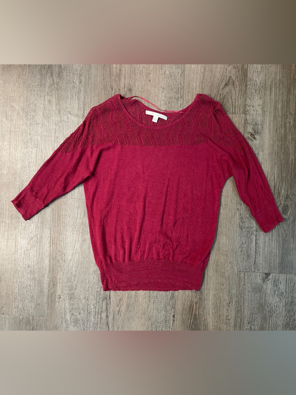 Lauren Conrad Women's Junior’s Lightweight Crimson Crochet Detail Knit Sweater
